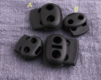 12pcs Black Oval Cord Lock Double Barrel, Double Holes Spring Toggle Button Cord, Lock Stopper String Adjuster Fastener