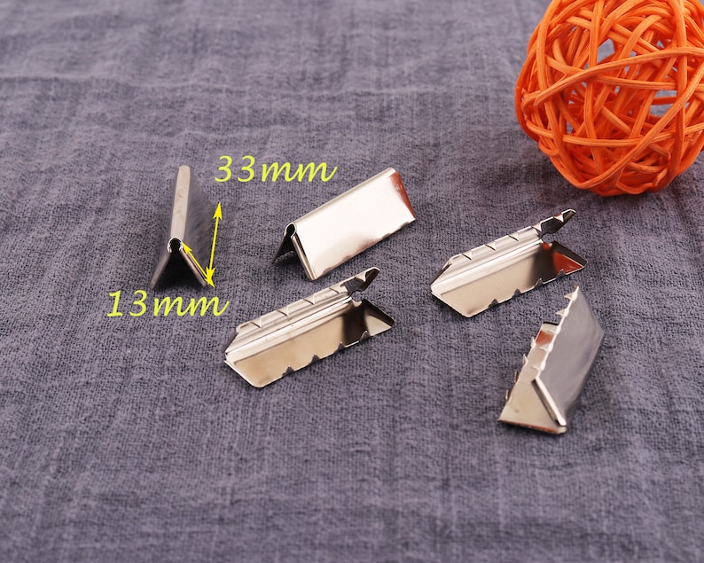 50pcs Silver Flat Ribbon Clamp with Loop,Plated Ribbon Crimps,Crimp Ends,Cord End 33mm*13mm Ribbon Clip,Fastaners Clasp