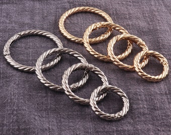 Spring Ring Light Gold/Silver Twist Rope Ring Spring Gate Ring Snap Hook 1 1/2" Round O Ring Spring Clasp For Purse Key Chain Jewelry