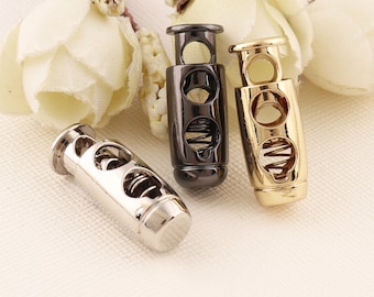 Silver/Gun Black/Light Gold cord lock,Cord clasp,12pcs Spring cord lock,Metal cord,Cord end tips,Parachute cord,