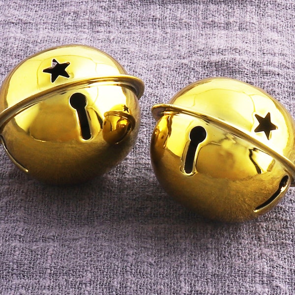 Jingle Bell 10pcs Large Gold Jingle Bell With Star Cut Outs 40mm Bells Charm For Cat Collar Christmas Holiday Home Decorative Bell