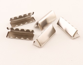Silver Flat Ribbon Clamp with Loop, 30pcs Metal clip, 25mm Lanyard clip, Clip frames, Snap clips, Plated Ribbon Crimps