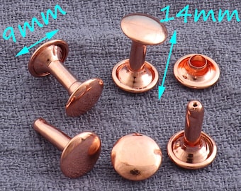 100Set Rose Gold Double Cap Rivets ,Round Rapid Rivet, Mushrooms rivet studs ,Metal rivet for purse bags Belts Bracelets -  - 9mm×14mm