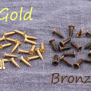 100Pcs Bronze / Gold Flat Head Screws for Small Box Hardware,Hinge Screws,Wood screws,Wood screws,restoration hardware - 3mm 4mm