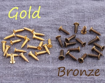 100Pcs Bronze / Gold Flat Head Screws for Small Box Hardware,Hinge Screws,Wood screws,Wood screws,restoration hardware - 3mm 4mm