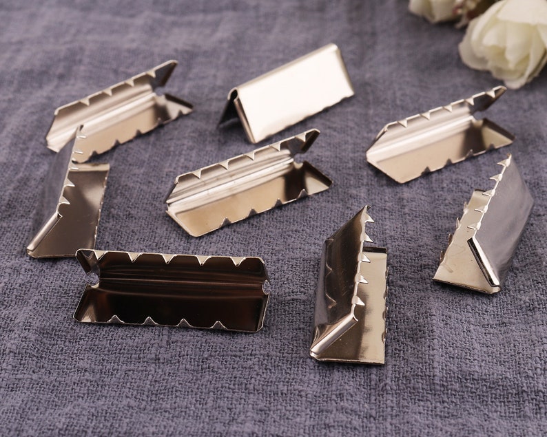 50pcs Silver Flat Ribbon Clamp with Loop,Plated Ribbon Crimps,Crimp Ends,Cord End 33mm*13mm Ribbon Clip,Fastaners Clasp