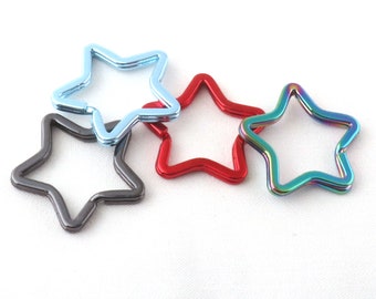 Creative Flat Key Ring Metal Star Split Ring Key Ring Key Holder Rainbow/Blue/Red/Gunmetal Key Fob Accessories Connector Keychain Ring-6pcs