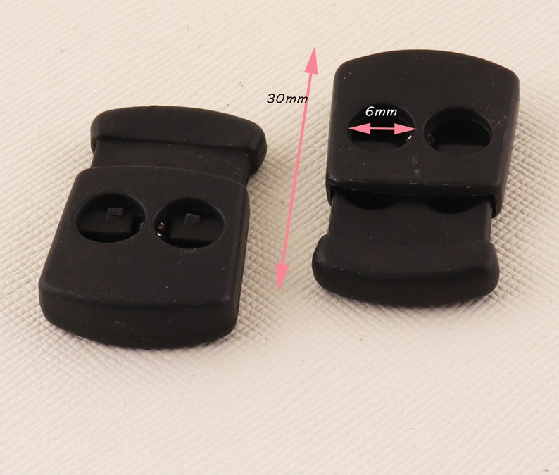 Double Hole Cord Lock,Cord Lock Stopper,Black Plastic Oval Drawstring Cord Ends Adjusters,Transparent Cord Toggle Lock-30mmx6mm20pcs image 3