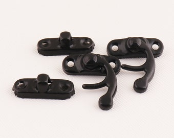 Black Ox Horn Locks, 26mm Swing Oxhorn Latches,12sets Ox Horn Buckle, Wooden Box Hollow Hasp, Metal Latch, Clutch clock