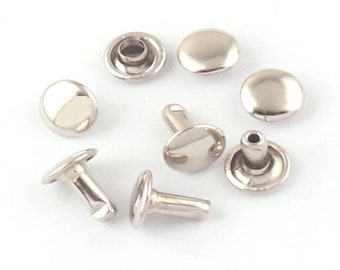 100 Sets Metall Doppelkappe Nieten Ohrstecker für Lederwaren Handwerk DIY Leder Handwerk Reparatur-8x10mm