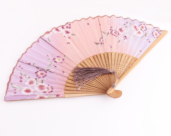 Éventail pliable pour femme - Élégant - En soie - En bambou naturel - Avec pompon - Fait à la main - Pour danse, mariage, décoration d'intérieur