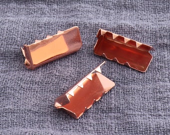 50pcs Rose Gold Flat Ribbon Clamp with Loop,Plated Ribbon Crimps,Crimp Ends,Cord End, Ribbon Clip,Fastaners Clasp - 3/4"（20mm）