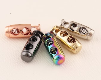 Rose Gold/Gun Black/Rainbow/Light Gold/Silver Cord lock, 20pcs Cord clasp, Metal cord,Double Barrel Toggle Cord Lock
