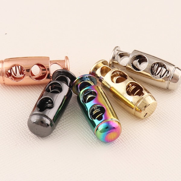 Rose Gold/Gun Black/Rainbow/Light Gold/Silver Cord lock, 20pcs Cord clasp, Metal cord,Double Barrel Toggle Cord Lock