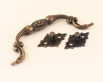 Metal  Pulls,Vintage  Pulls,Jewelry Box Handle ,95mm  Wooden Box Drawer Cabinet Pulls,2pcs Handle hardware