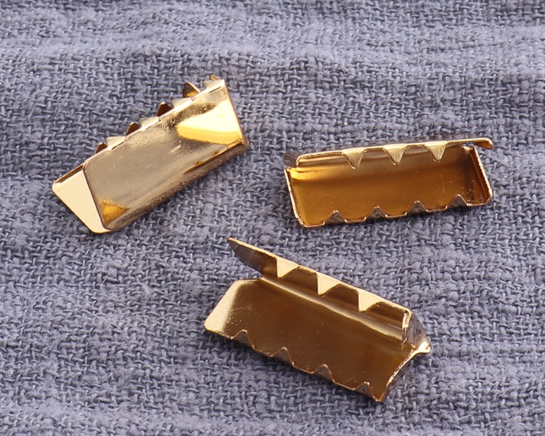 40pcs Gold Flat Ribbon Clamp With Loop,plated Ribbon Crimps,crimp Ends