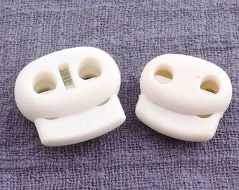 20Pcs White Oval Bean Cord Lock Stopper,Cord Toggle Lock,Stopper Toggle,Plastic double barrel toggle, Connector Buckle-7/8"（22mm ）