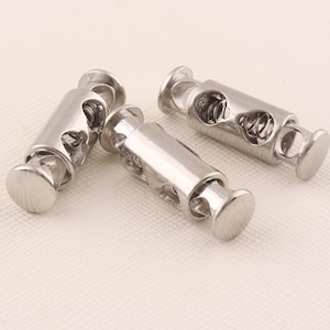 Silver cord lock, Spring cord lock,5mm Metal cord,Cord end,20pcs Leather cord clasp,Double Barrel Toggle Cord Lock