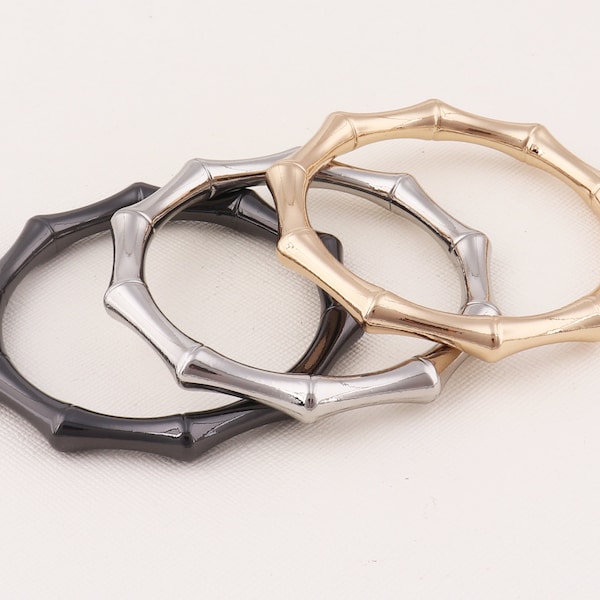 Bamboo circle Charm,Bamboo Shaped O Ring handles,Metal bag handle, Silver bone circle connector, Round circle-47mmx38mm*6pcs