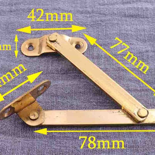 Gold Support Hinges With Foot ，Lid Support Foldable Hinge ,H Hinge ，Lift Up Stay Support Hinge，cabinet hinges,jewelry box hinges - 3"（78mm）