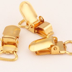 Metal Oval Pacifier Clip,Gold Metal Suspender Clips,Round Plastic Inserts for Paci Pacifier / Bib Holder-30mmx11mm*24pcs