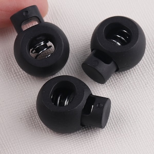 30pcs Single Hole Round Toggle,9mm Black Plastic Drawstring Cord Ends Adjuster,Paracord cord lock,Cord Lock Spring Loaded for Drawstring Bag image 1