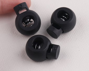 30pcs Single Hole Round Toggle,9mm Black Plastic Drawstring Cord Ends Adjuster,Paracord cord lock,Cord Lock Spring Loaded for Drawstring Bag