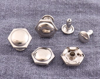 50 remaches de doble tapa plateados, remaches rápidos redondos, remaches con forma de hongo, remaches de metal para bolsos, cinturones, pulseras, 1/2" (12 mm)