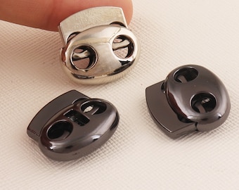 Silver/Gun Black Oval Bean Double Holes Cord Lock,Transparent Cord Lock Stopper,Spring Cord Lock,Stopper Toggle Lock Ends