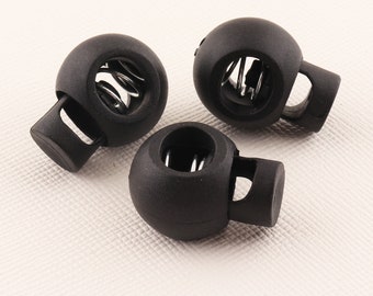 Black Single Hole Round Toggle,8mm Cord Lock Stopper,40pcs Spring cord lock,Cord locks,Plastic cord lock