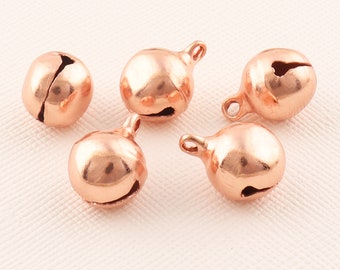 Dzwonki z różowego złota, dzwonek metalowy, 50 sztuk zawieszek dzwonków, dzwonki świąteczne 10 mm, dzwonki miniaturowe, dzwonki saneczkowe, dzwonki jubilerskie
