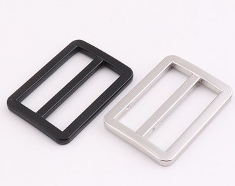 Silver / Black Flat Metal Slide Buckle，Bag Belt Adjuster Slider，Center Bar Slide,Strap adjuster ,Adjustable Slide Buckle - 1-1/4"（32mm）