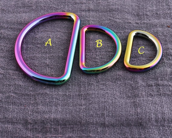 6pcs Purse ring strap D ring-Rainbow D-rings-Three sizes of rainbow D circles-20mm inner Rainbow metal alloy strap D ring