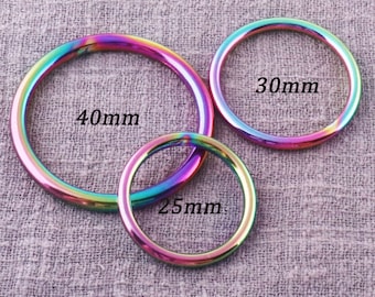 Pierścień O 25/30/40 mm tęczowy spawany metalowy O-ring 1-calowy pasek do obroży Pierścień O-ring do łącznika paska do torebki Okrągły pierścień Okucia do rzemiosła skórzanego