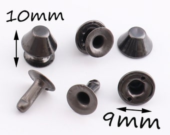 100Set Gunmetal Double casquette Rivets, ronde rapide Rivet, champignons rivet clous, rivets en métal pour sac à main sacs Bracelets ceintures - 9 mm x 10 mm