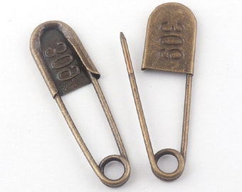 Épingles de sécurité rétro « 309 », épingles kilt 56 mm x 15 mm, épingles de sûreté en bronze antique, épingles décoratives pour vêtements, artisanat de perles et bijoux-10 pièces