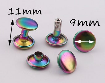 20Pcs Rainbow Double Cap Rivets ,Round Rapid Rivet, Mushrooms rivet studs ,Metal rivet for purse bags Belts Bracelets - 9mm×11mm