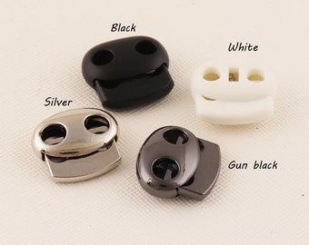 Spring Cord Lock-Black/White/Silver/Gun Black Cord Lock Stopper- Oval Cord Lock Double Barrel-Double Holes Cord Lock