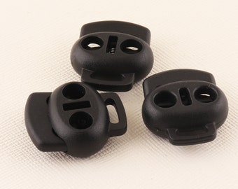 Black Cord Lock Stopper,Transparent Cord Toggle Lock,Oval Bean Double Holes Cord Lock Stopper End Spring--23mmx5mm**40pcs