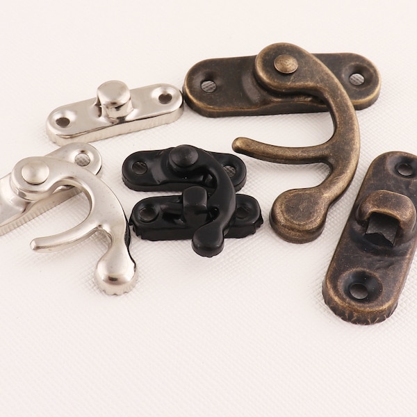 Silver/Black/Bronze Swing Oxhorn Latches, 40mm/23mm/27mm Ox Horn Locks, Wooden Box Hollow Hasp, Clutch clock,  Metal Lock