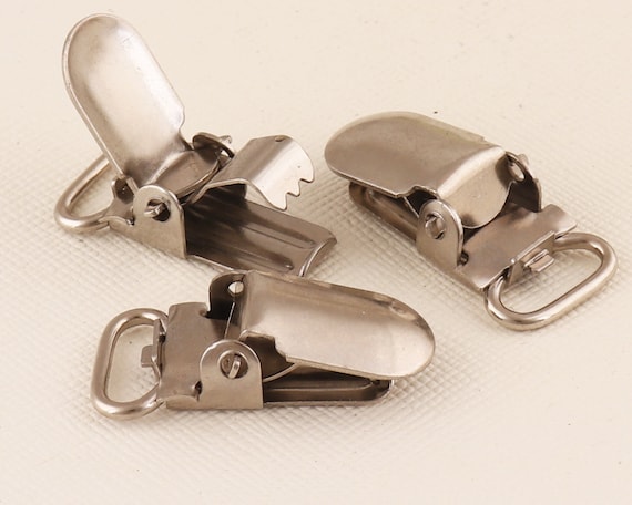 10 Suspender Clips, Braces Clips, Dummy Clips, Pacifier Clips, Metal Suspender  Clips, Silver ID Card Clips, Belt Clips, Silver Findings 