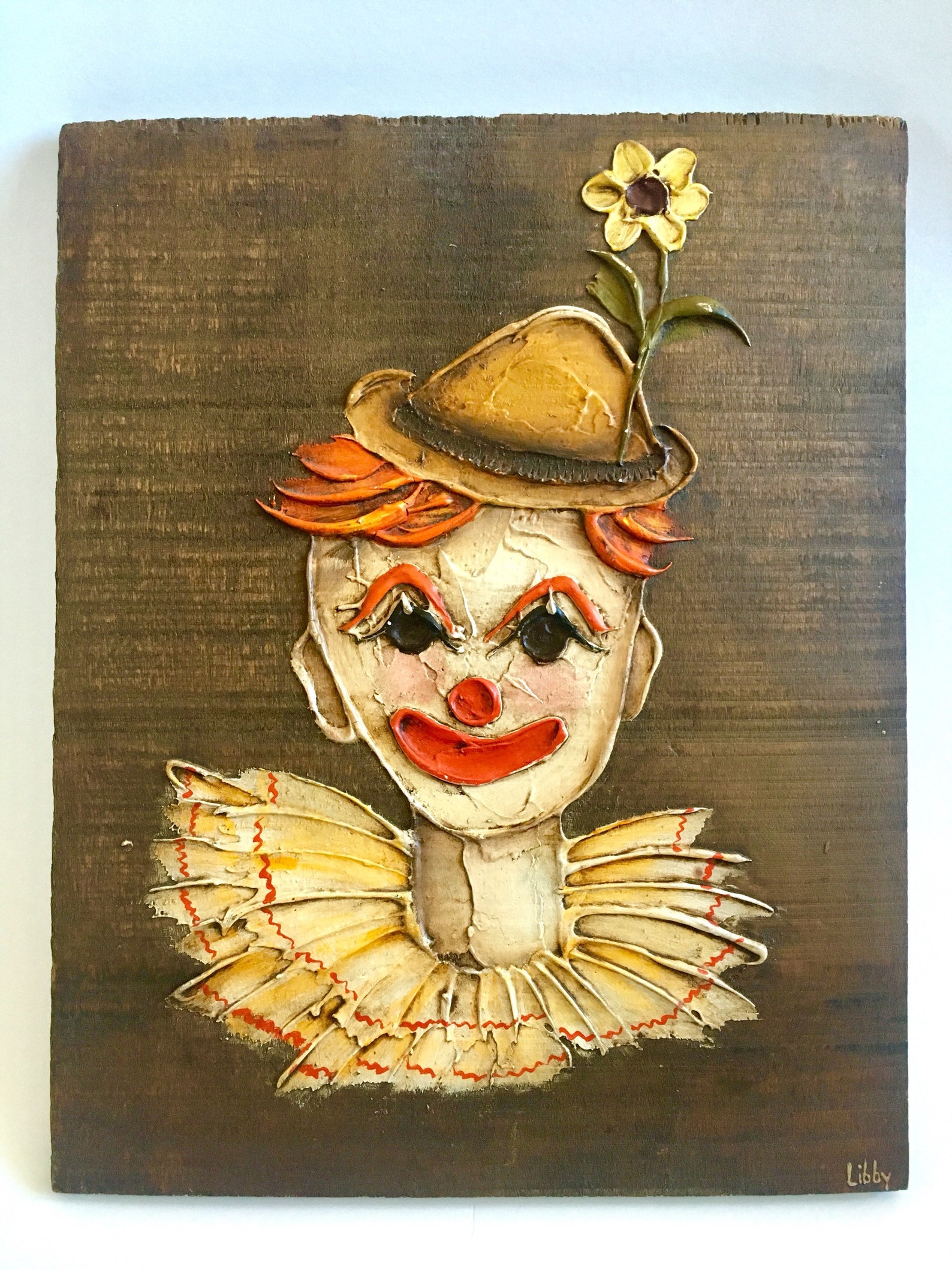 Vintage Clown Folk Art Painting Etsy