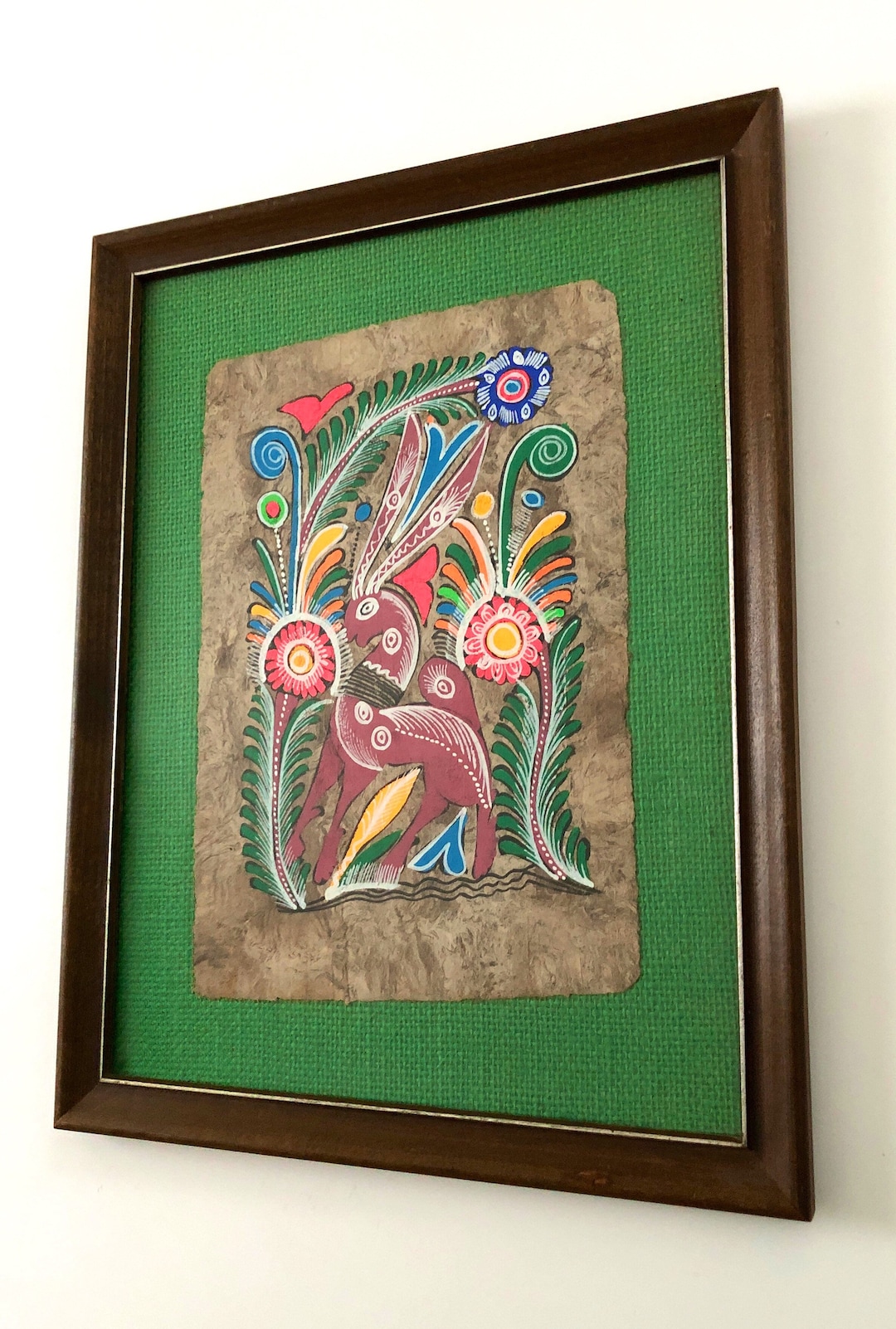 Colorful Framed Vintage Amate Bark Paper Mexican Folk Art Deer Painting - Etsy