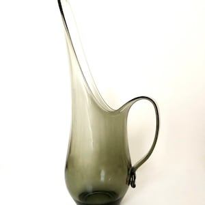 Mid Century Viking Glass Charcoal Grey Smoke Stretch Glass Pitcher Designed by Elmer E Miller