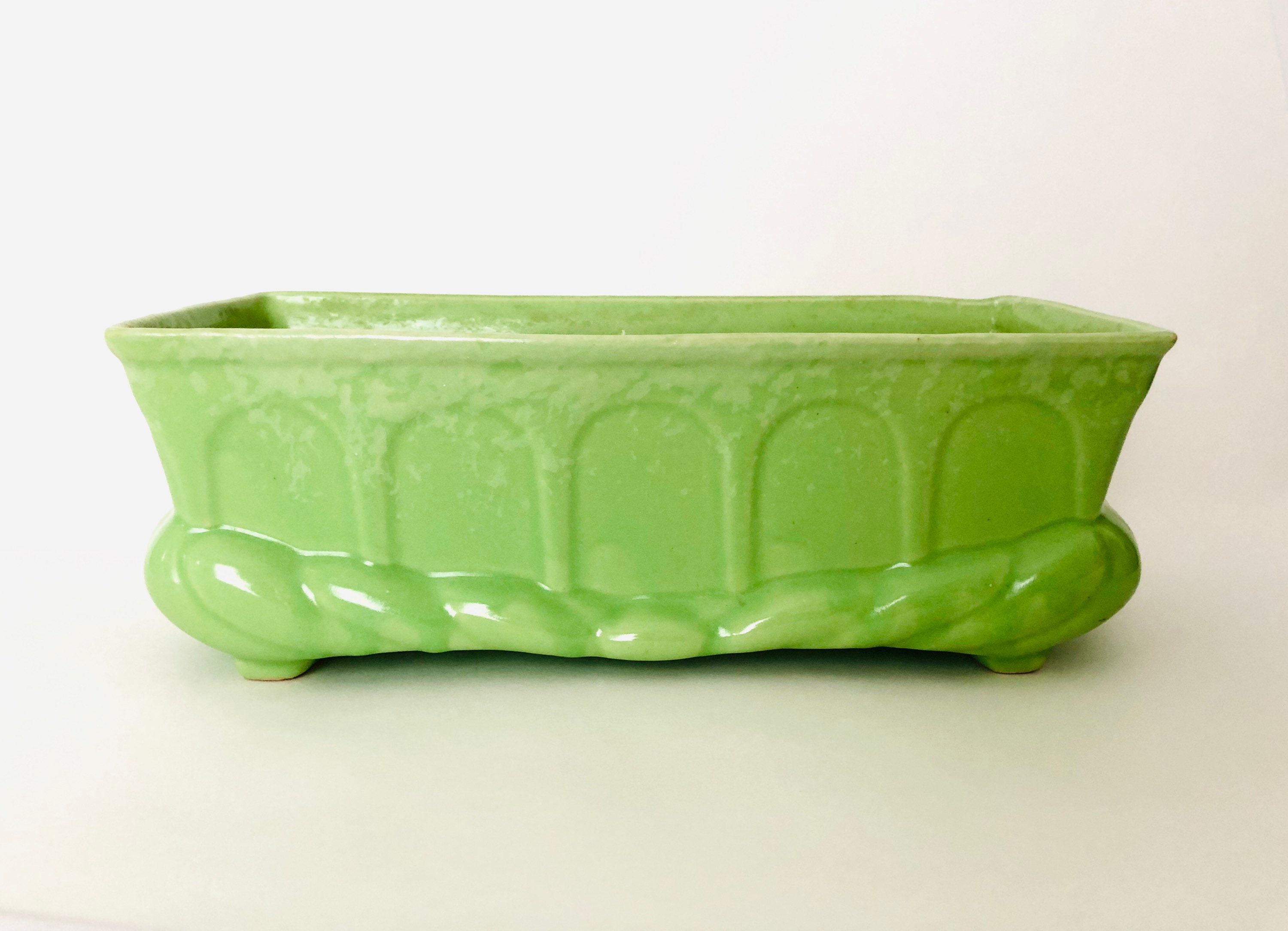 Vintage Decorative Green Pottery Planter Etsy