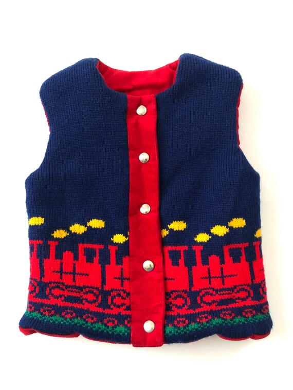 Child’s Vintage Reversible Knit and Corduroy Train