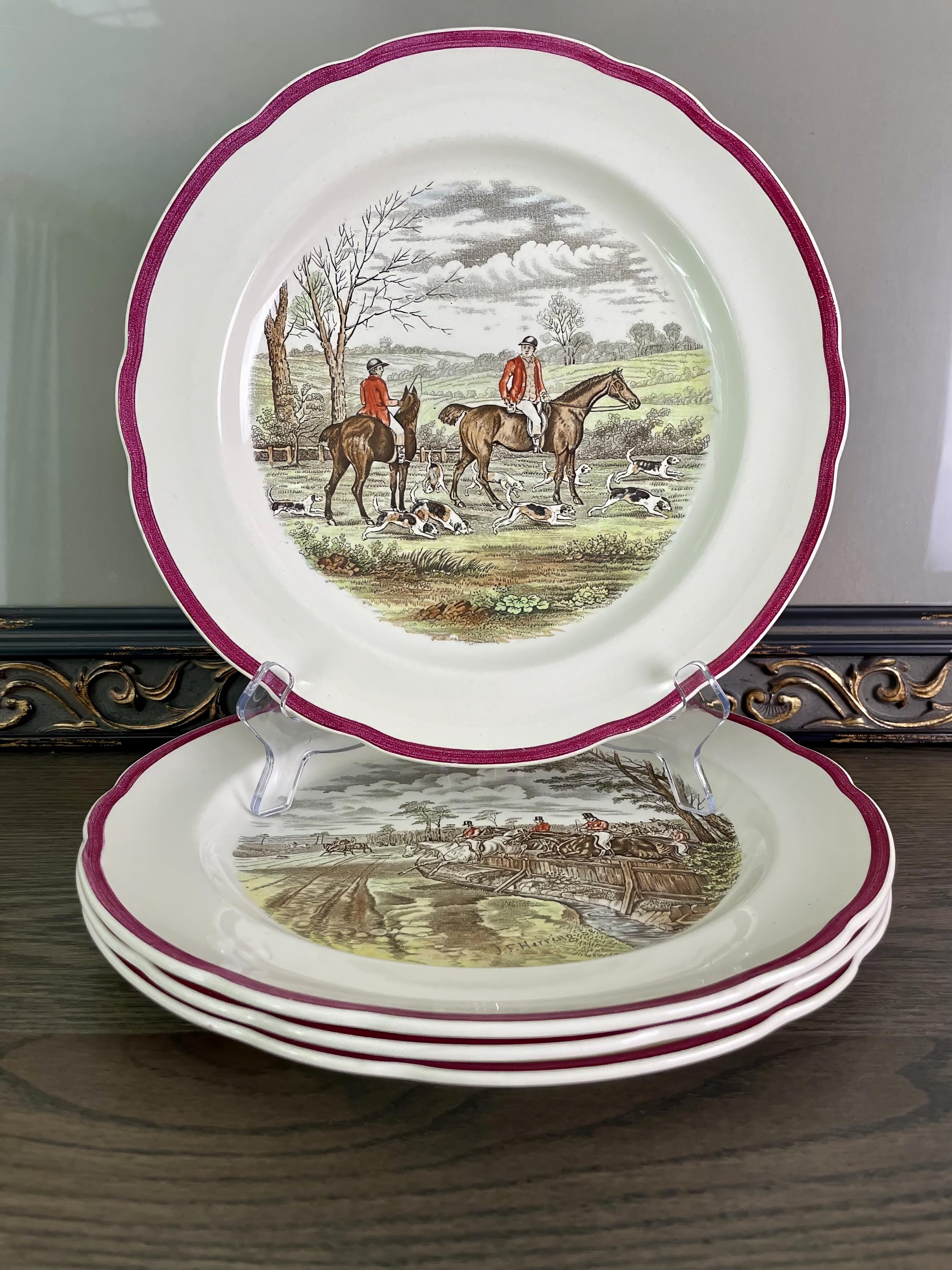 Spode Herring Hunt the Hunt Red Set of Four Dinner Plates - Etsy