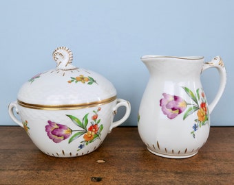 Royal Copenhagen Bing and Grondahl Saxon Flower Sugar Bowl and Creamer Set