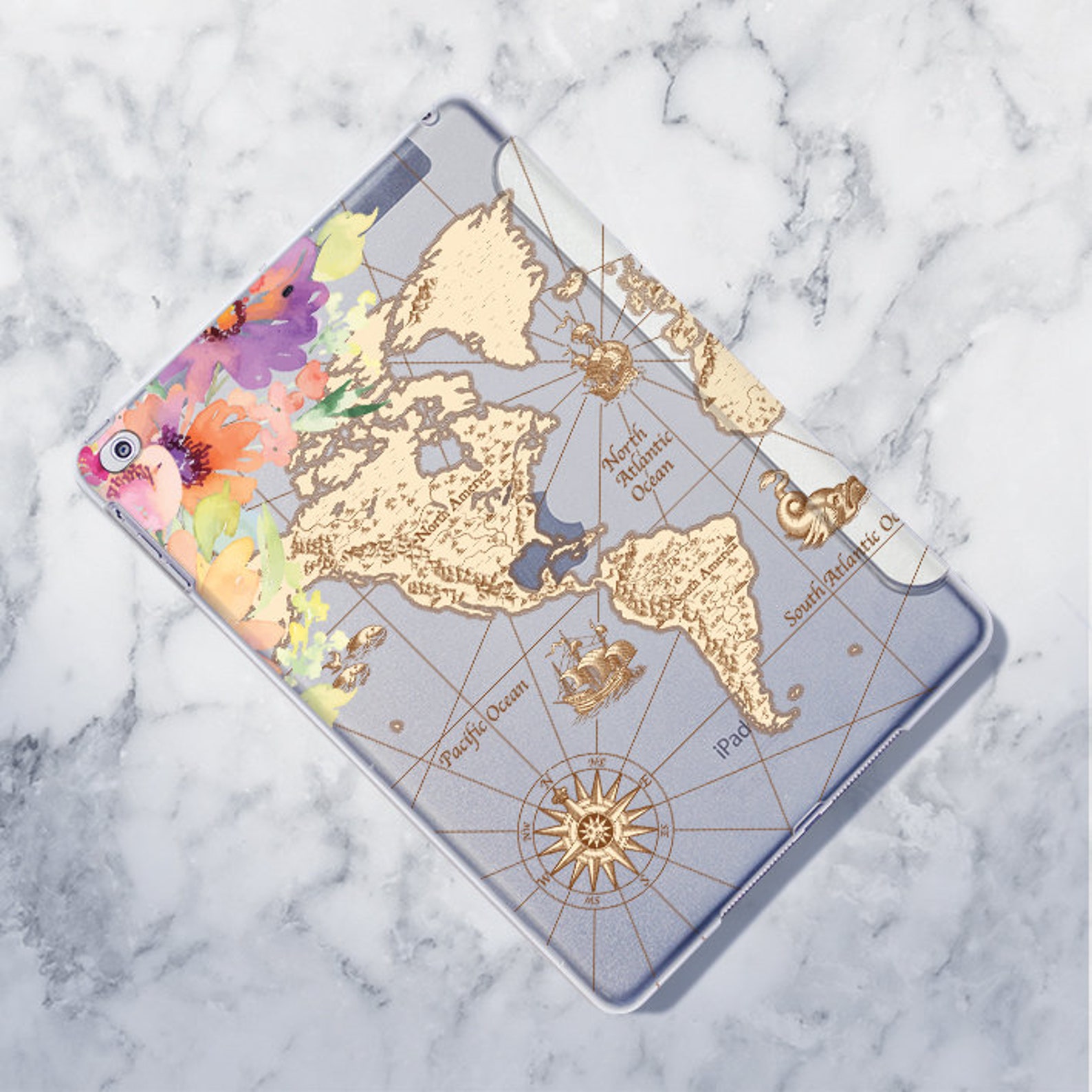 Ipad 9.7 Case Vintage World Map Ipad Pro 10.5 Floral Case Ipad Etsy