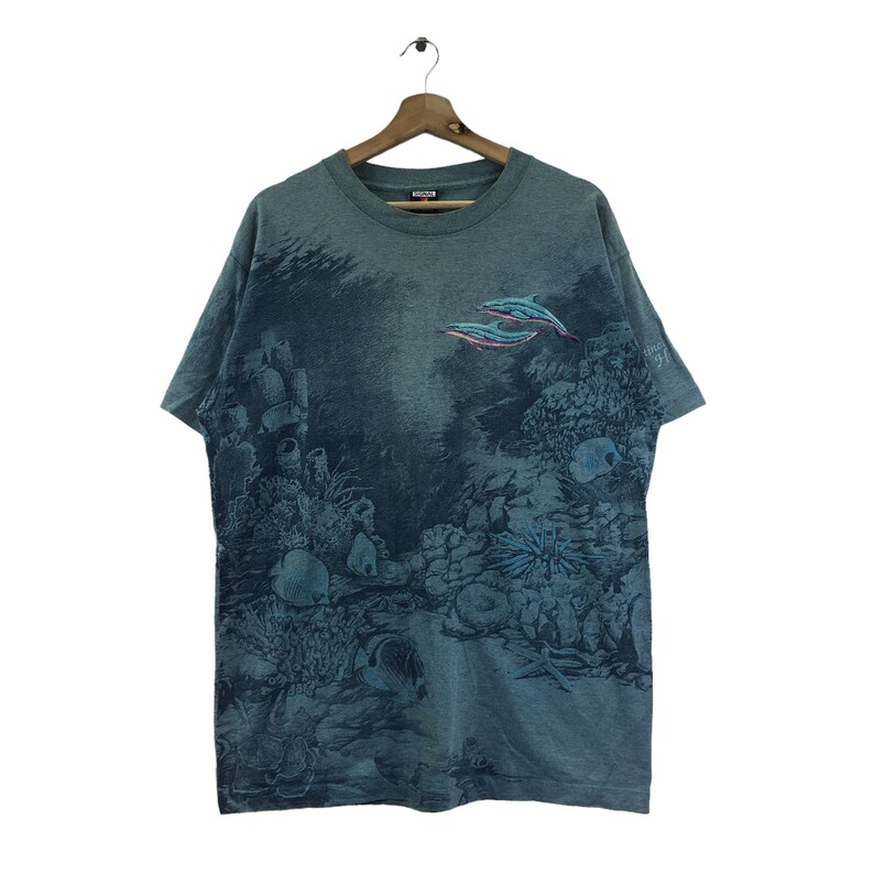 Vtg 90’ HABITAT DOLPHIN OCEAN All Over Print Tee Shirt Nature Painting National Park shops